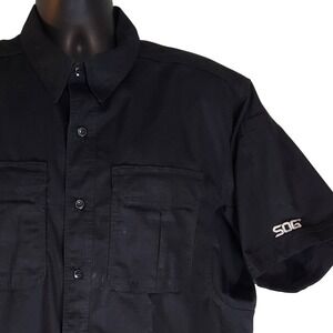 SOG‎ Tactical Shirt Short Sleeve Button Up Work Ripstop Black Size L